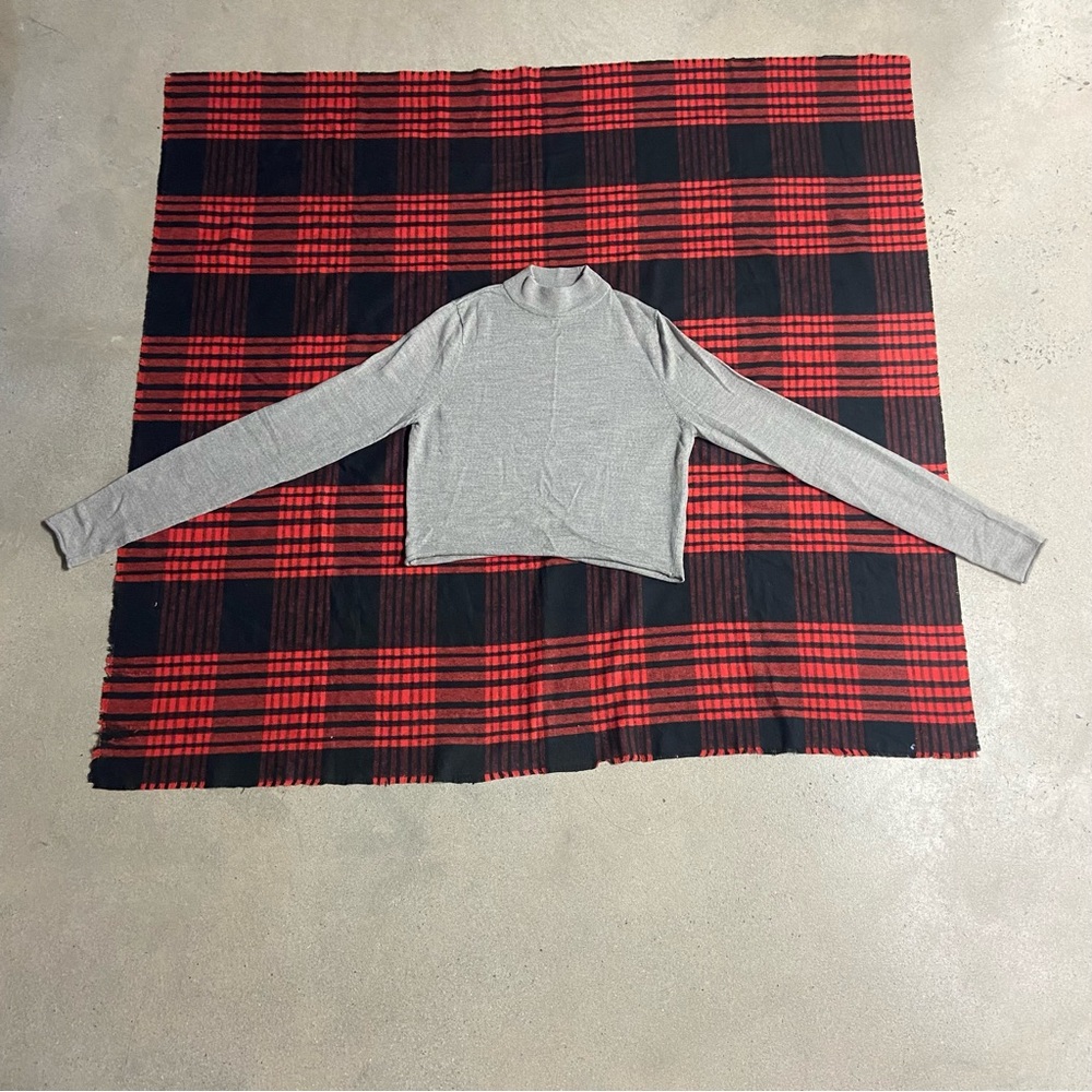 Topshop Gray Crop Long Sleeve High Neck Top